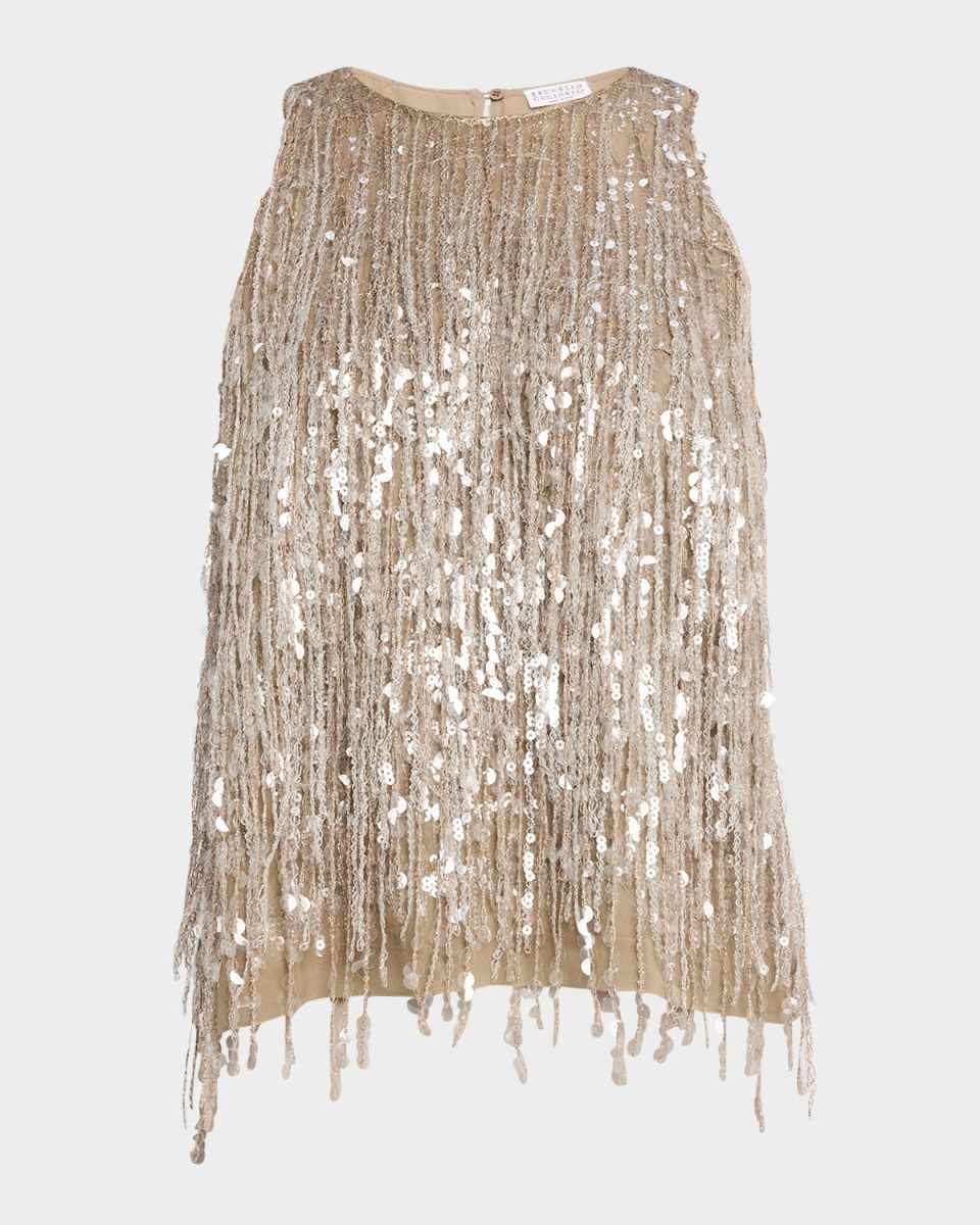 Paillette Waterfall Silk Tank Top
